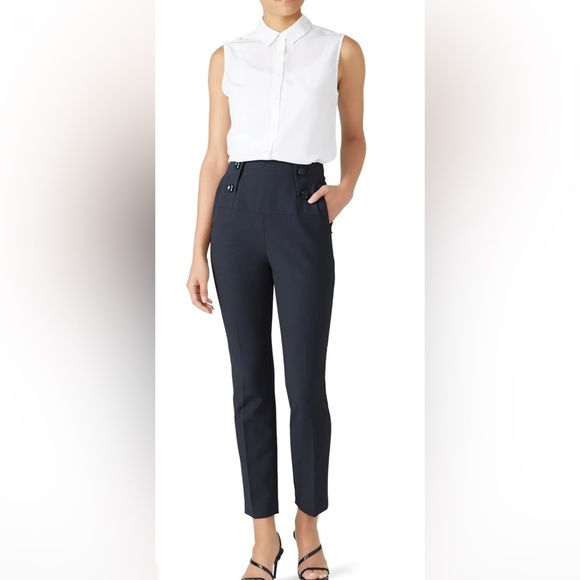 NWT Tibi Anson Stretch Tailored Pants Navy Blue‎ Sz 2 - Picture 1 of 11
